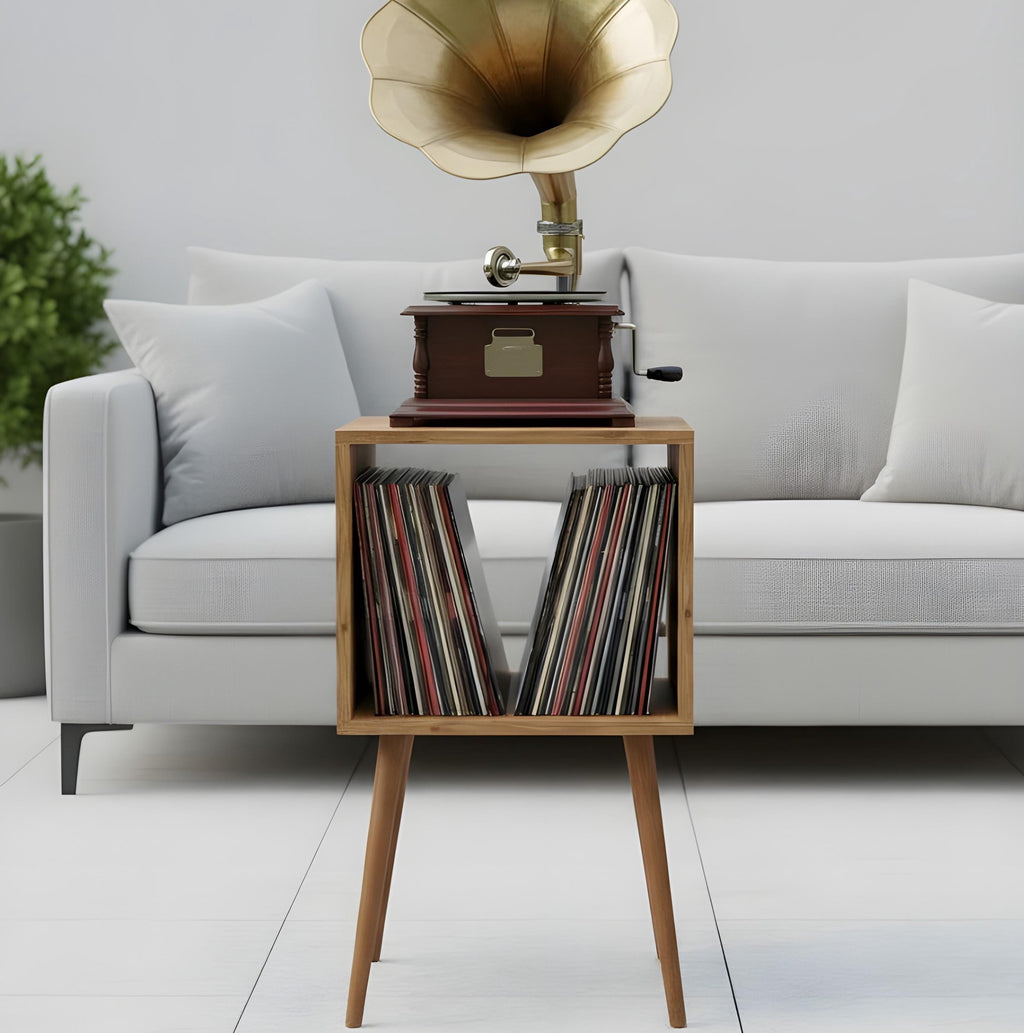 Mid-Century Modern Vinyl Record Stand, LP Turntable Furniture, Retro Record Player Table, Music Lover Gift.