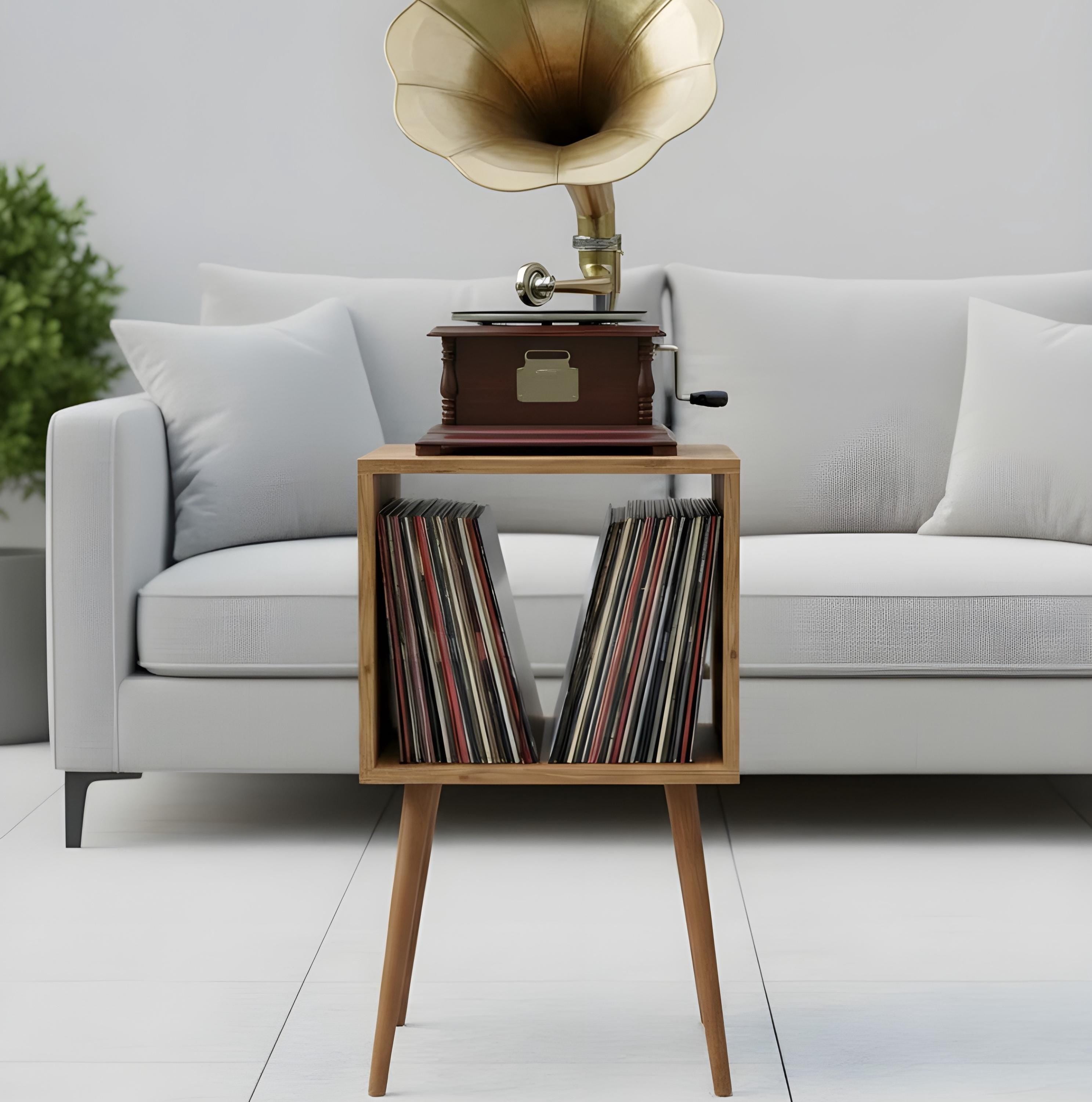 Mid-Century Modern Vinyl Record Stand, LP Turntable Furniture, Retro Record Player Table, Music Lover Gift.