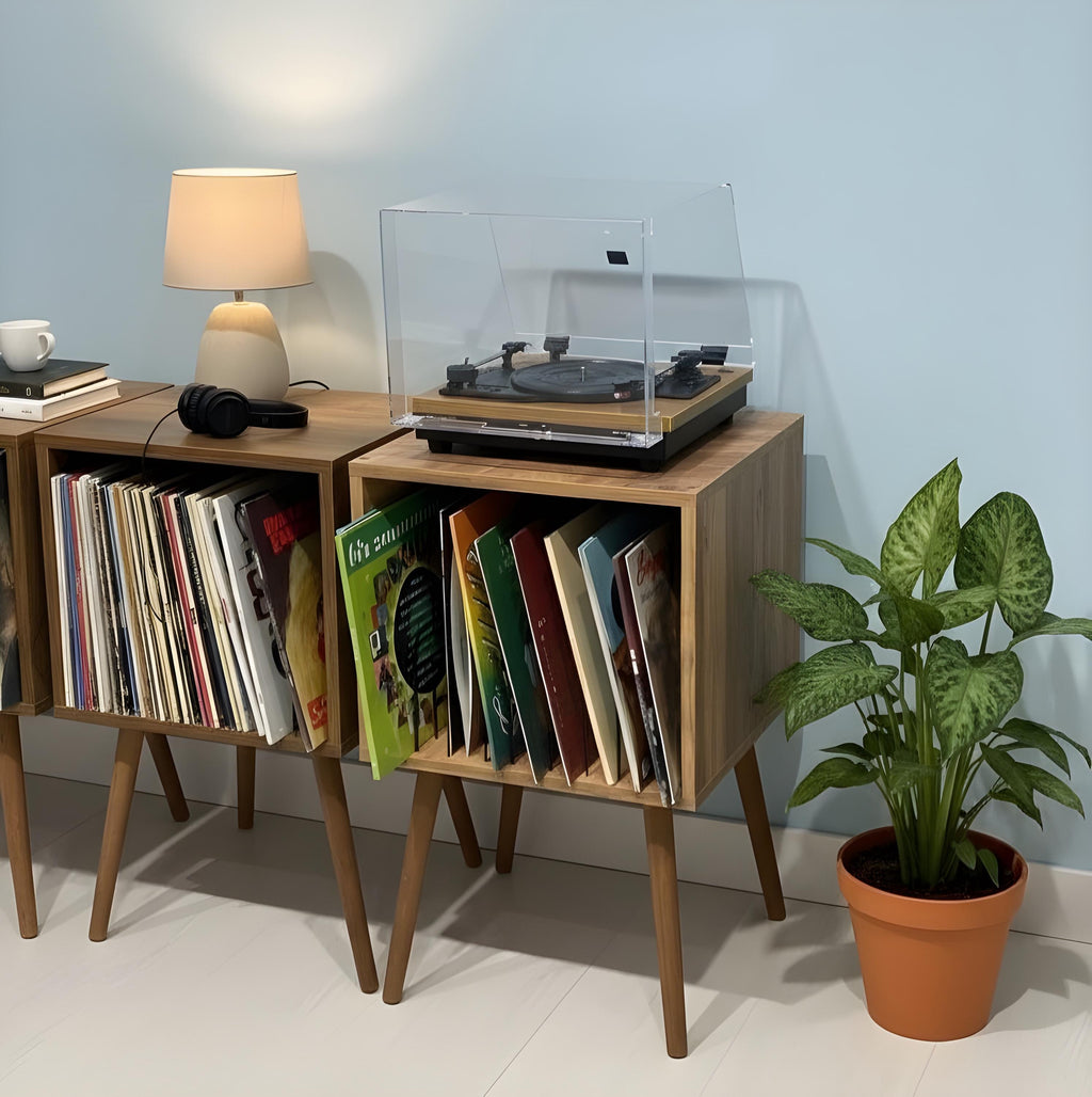Vinyl storage unit, custom LP stand, retro Turntable cabinet