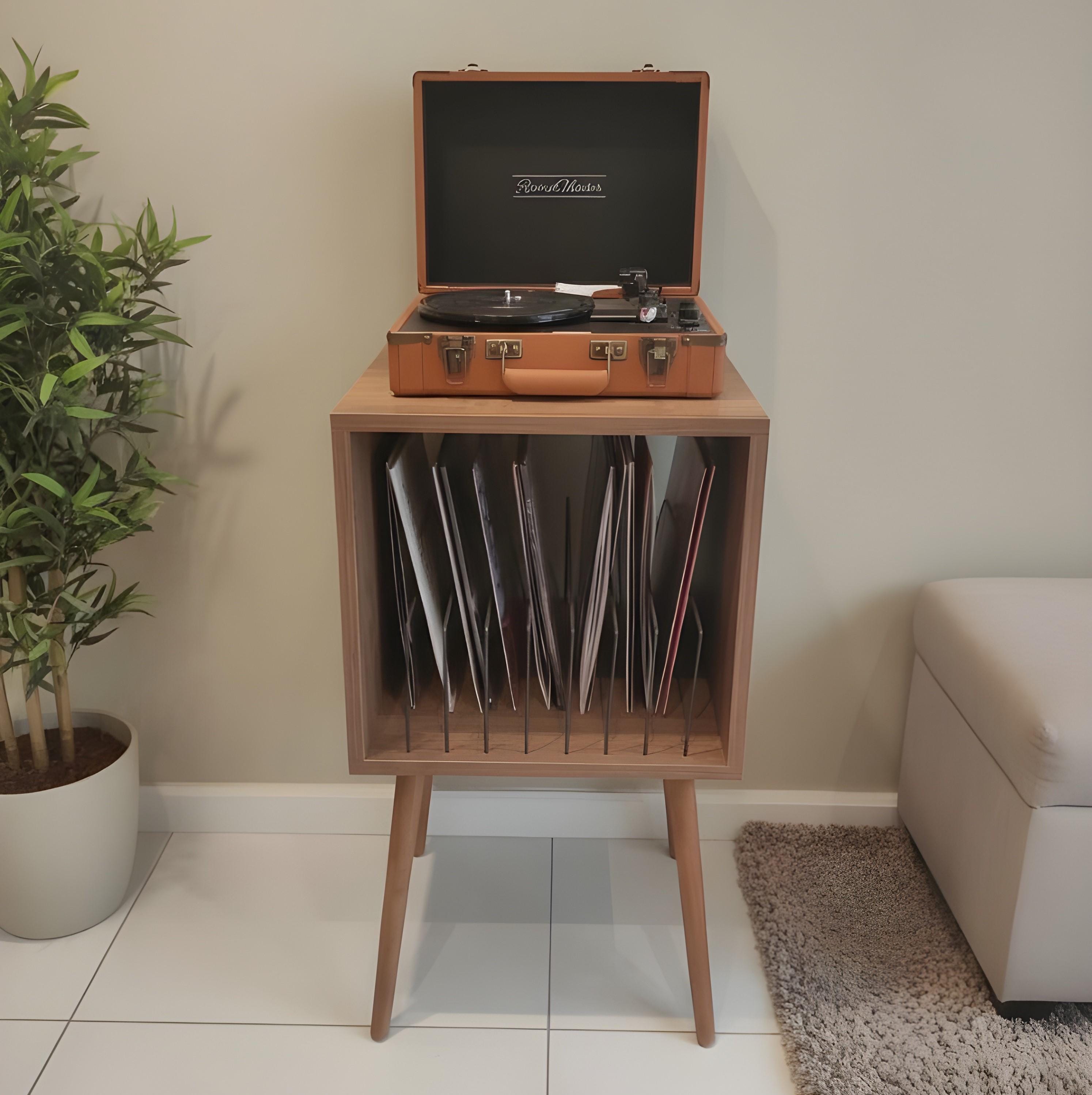 Mid-Century Modern Vinyl Record Stand, LP Turntable Furniture, Retro Record Player Table, Music Lover Gift.
