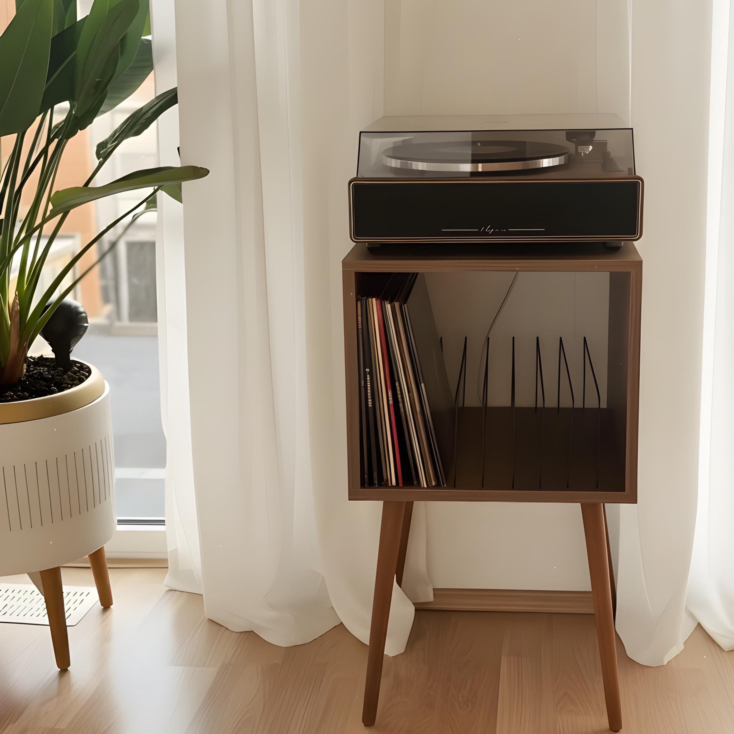 Mid-Century Modern Vinyl Record Stand, LP Turntable Furniture, Retro Record Player Table, Music Lover Gift.