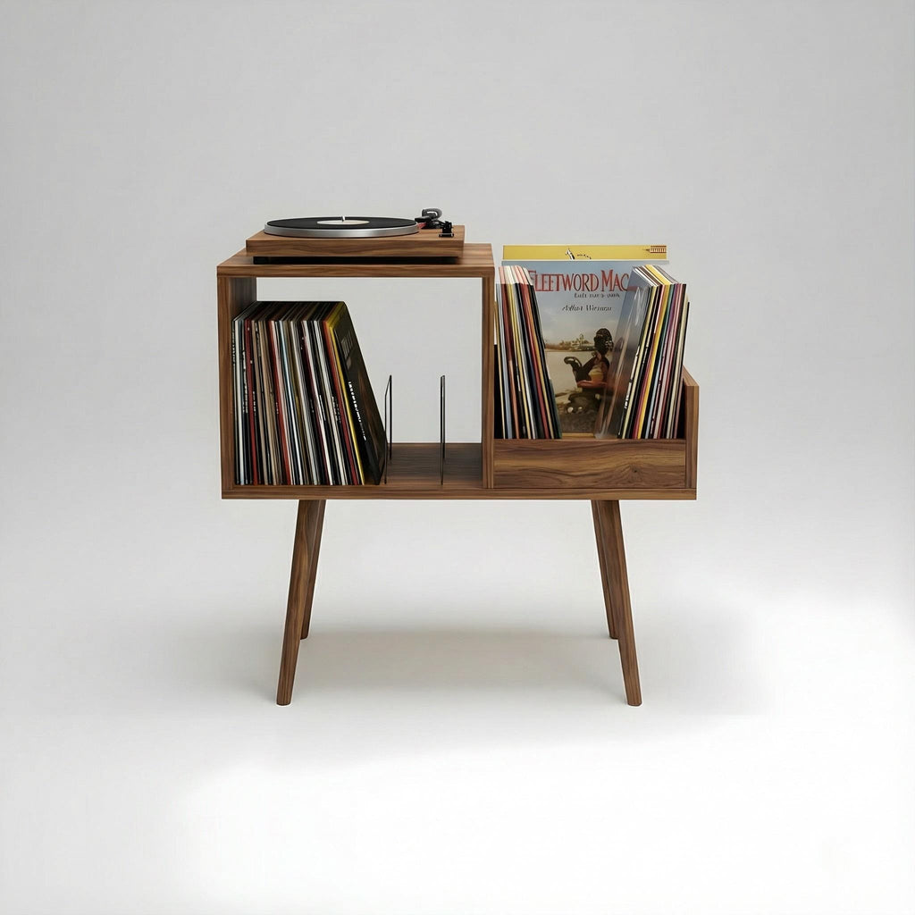 Turntable Stand – Mid Century Modern Record Player Stand with Vinyl Storage.