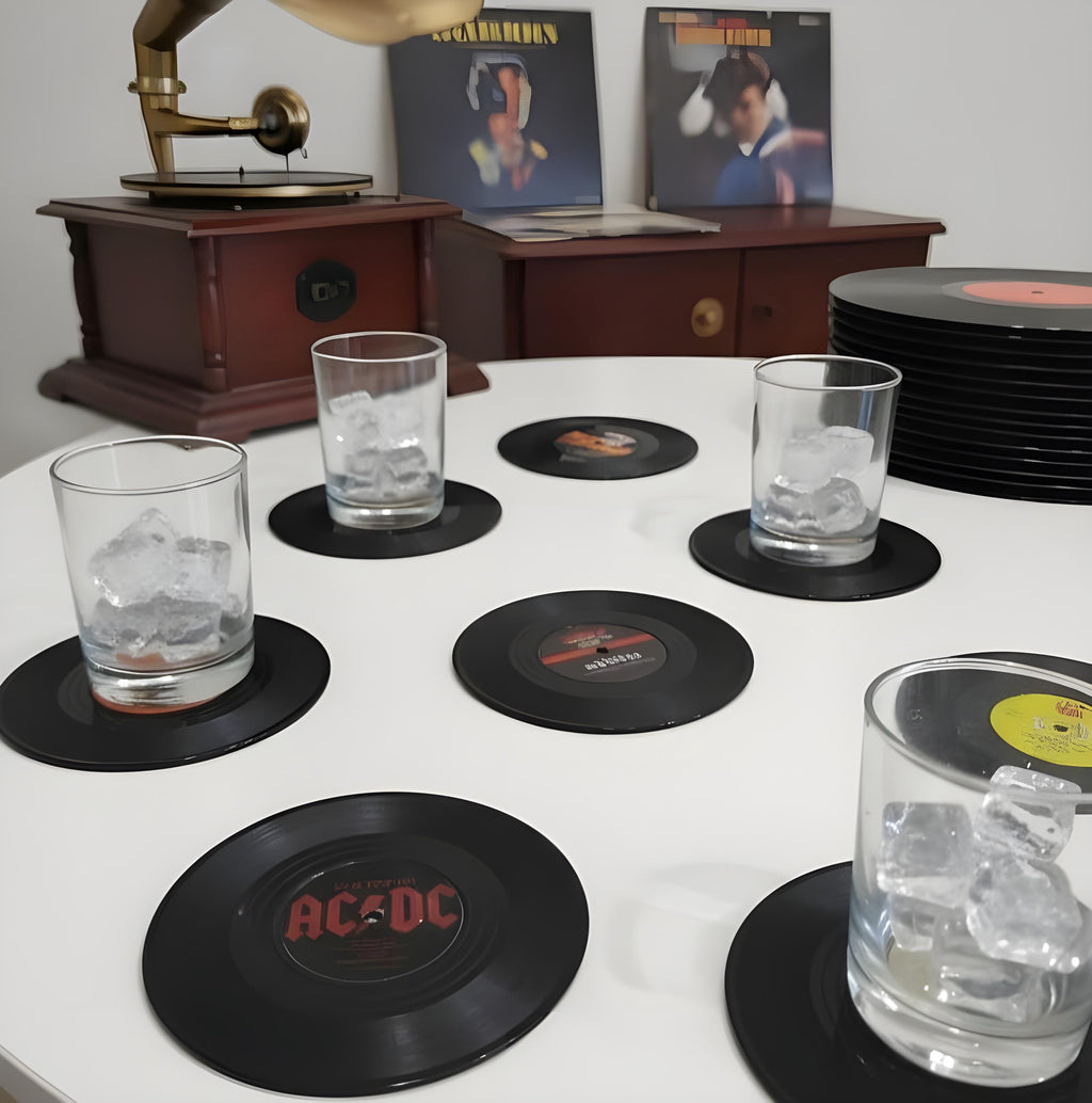 Vinyl Record Coasters Set, Retro Music Decor, DJ Gift