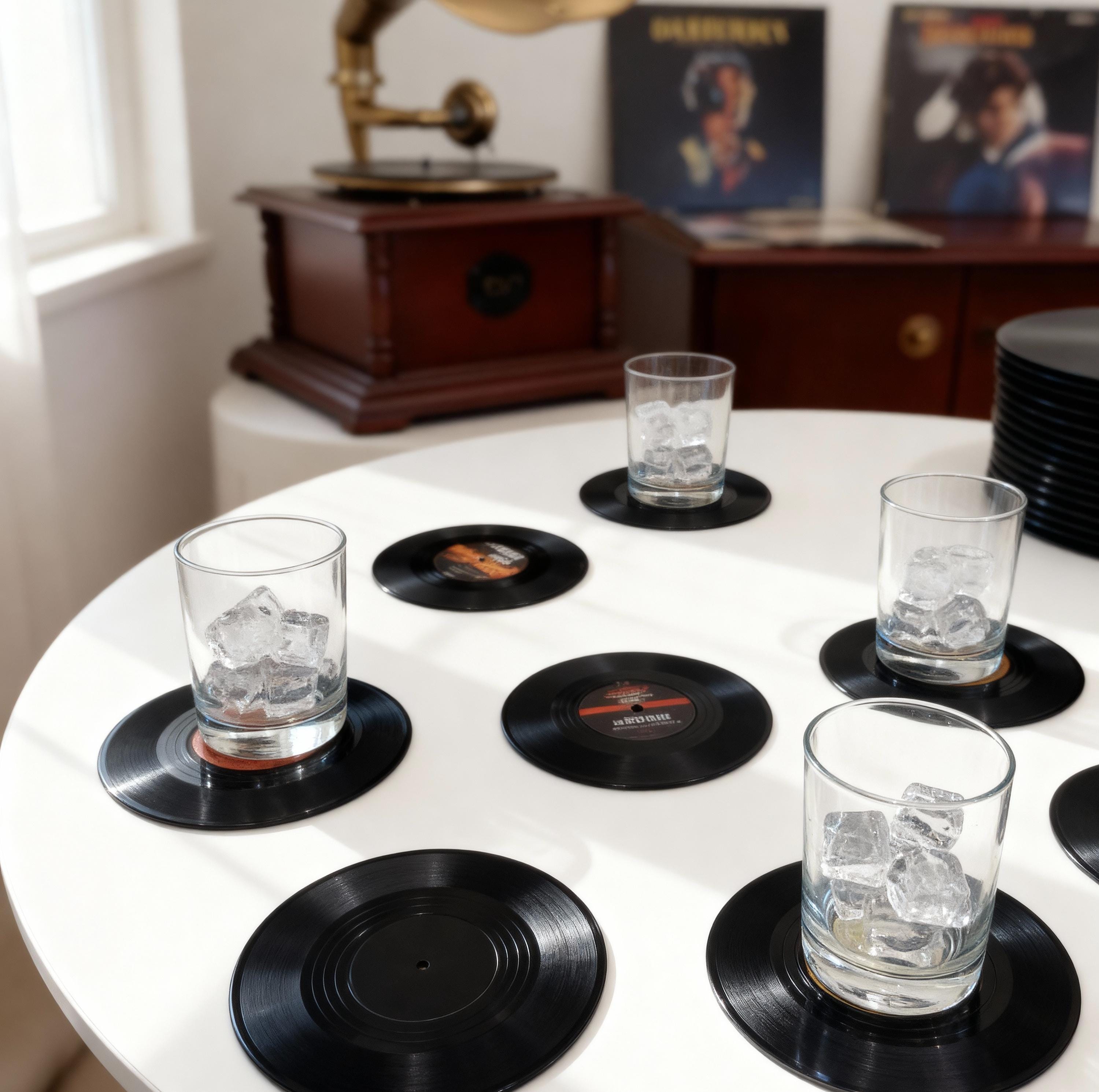 Vinyl Record Coasters Set, Retro Music Decor