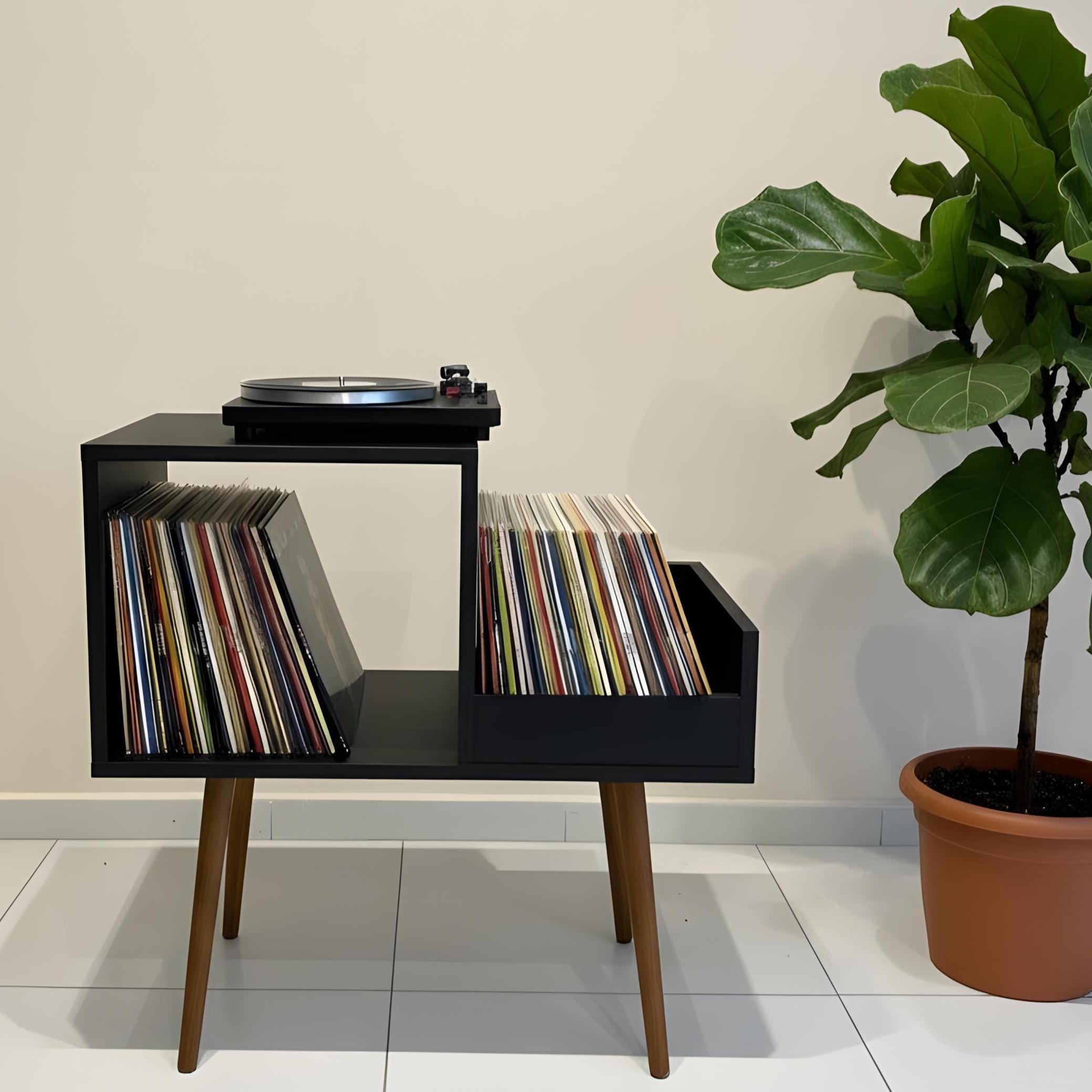 Vinyl Record Stand, Wooden LP Organizer Shelf, Mid Century Storage