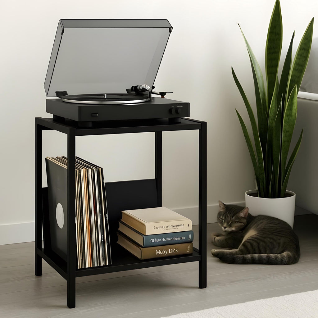 Mid-Century Modern Vinyl Record Player Stand: Boho Console Table