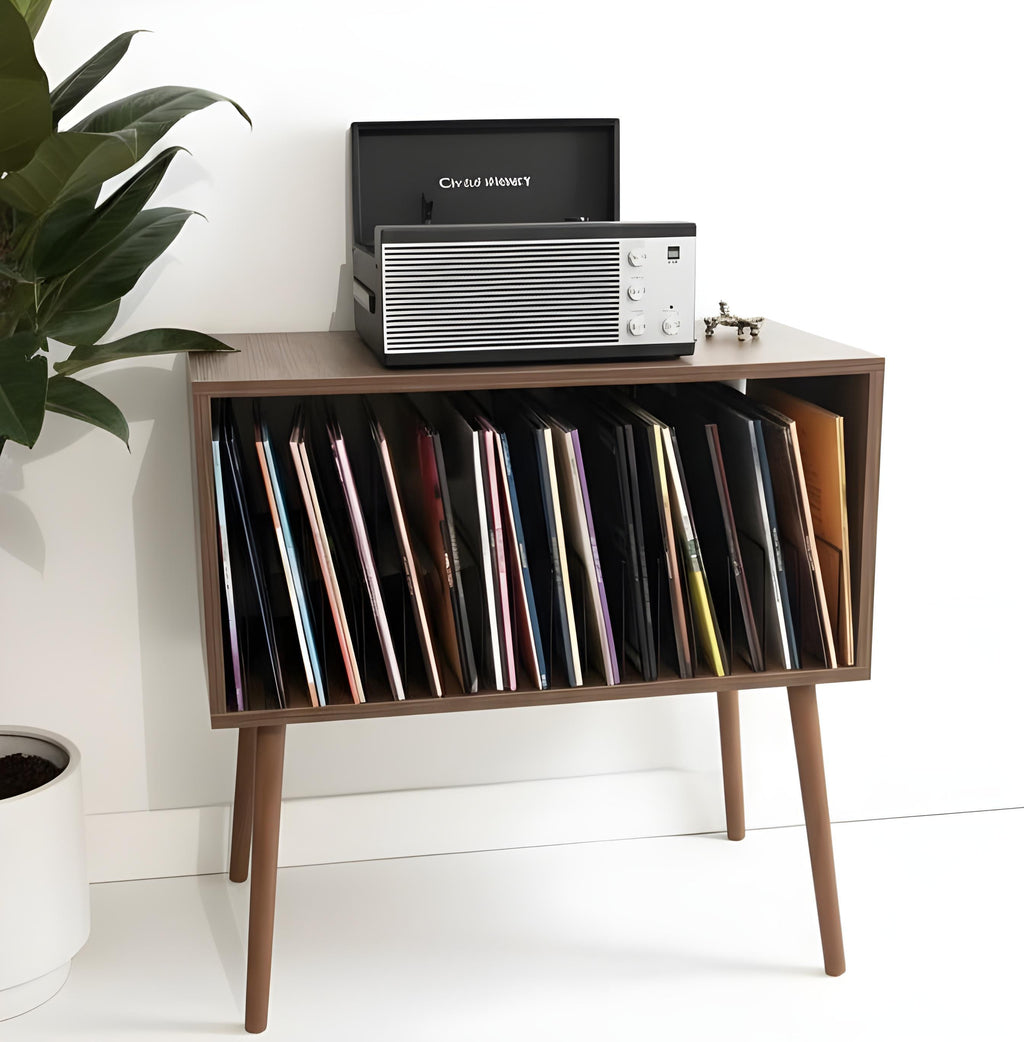 Large Record Stand, Retro Wood Console, Compact LP Stand, Small Space Rack