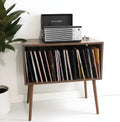 Large Record Stand, Retro Wood Console, Compact LP Stand, Small Space Rack