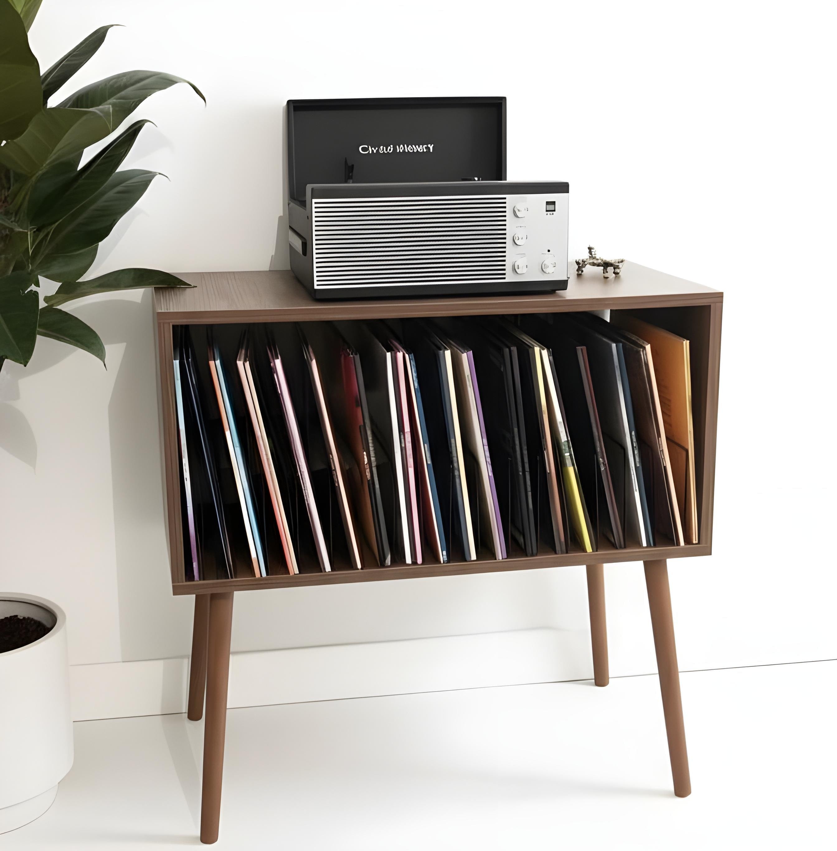 Large Record Stand, Retro Wood Console, Compact LP Stand, Small Space Rack
