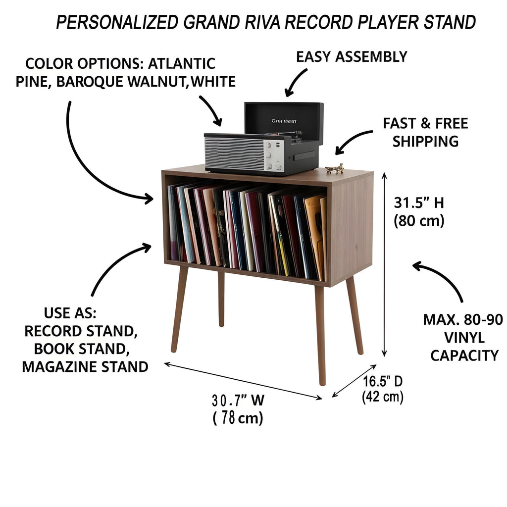 Large Record Stand, Retro Wood Console, Compact LP Stand, Small Space Rack