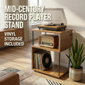 Turntable Stand with Vinyl Storage, Modern Record Player Stand, Compact LP Record Storage Unit, Wooden Audio Rack, Mid Century Style