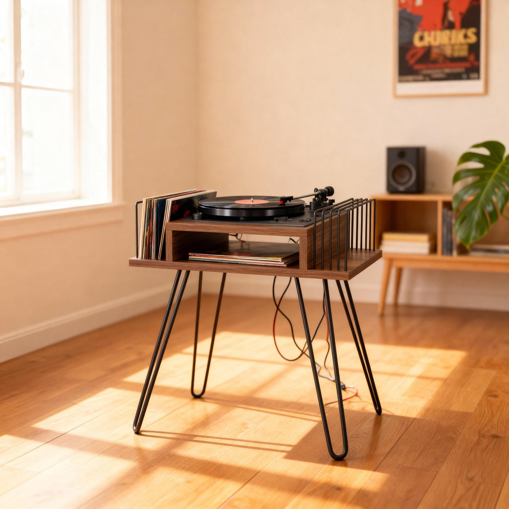 Record Player Stand : Vinyl Console Cabinet - LP Storage Rack - Handmade Music Furniture.
