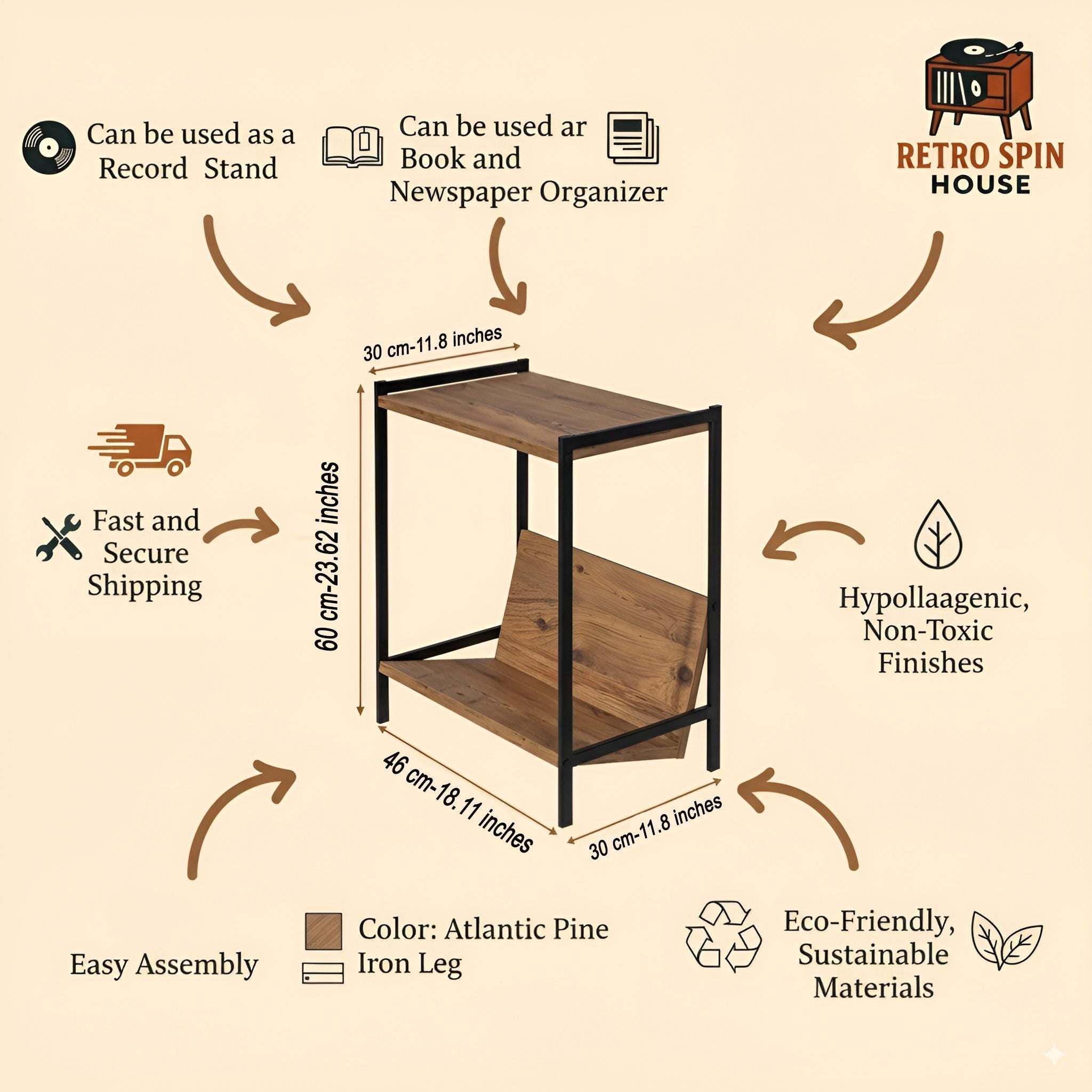 Record player rack, Turntable Stand, Compact album storage unit