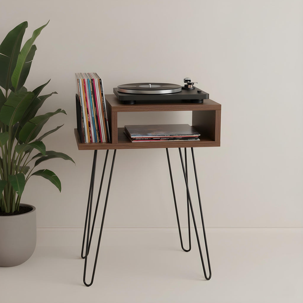 Personalized Mid Century Modern Record Stand, Engraved Baroque Wood Vinyl Storage, custom lp shelf.