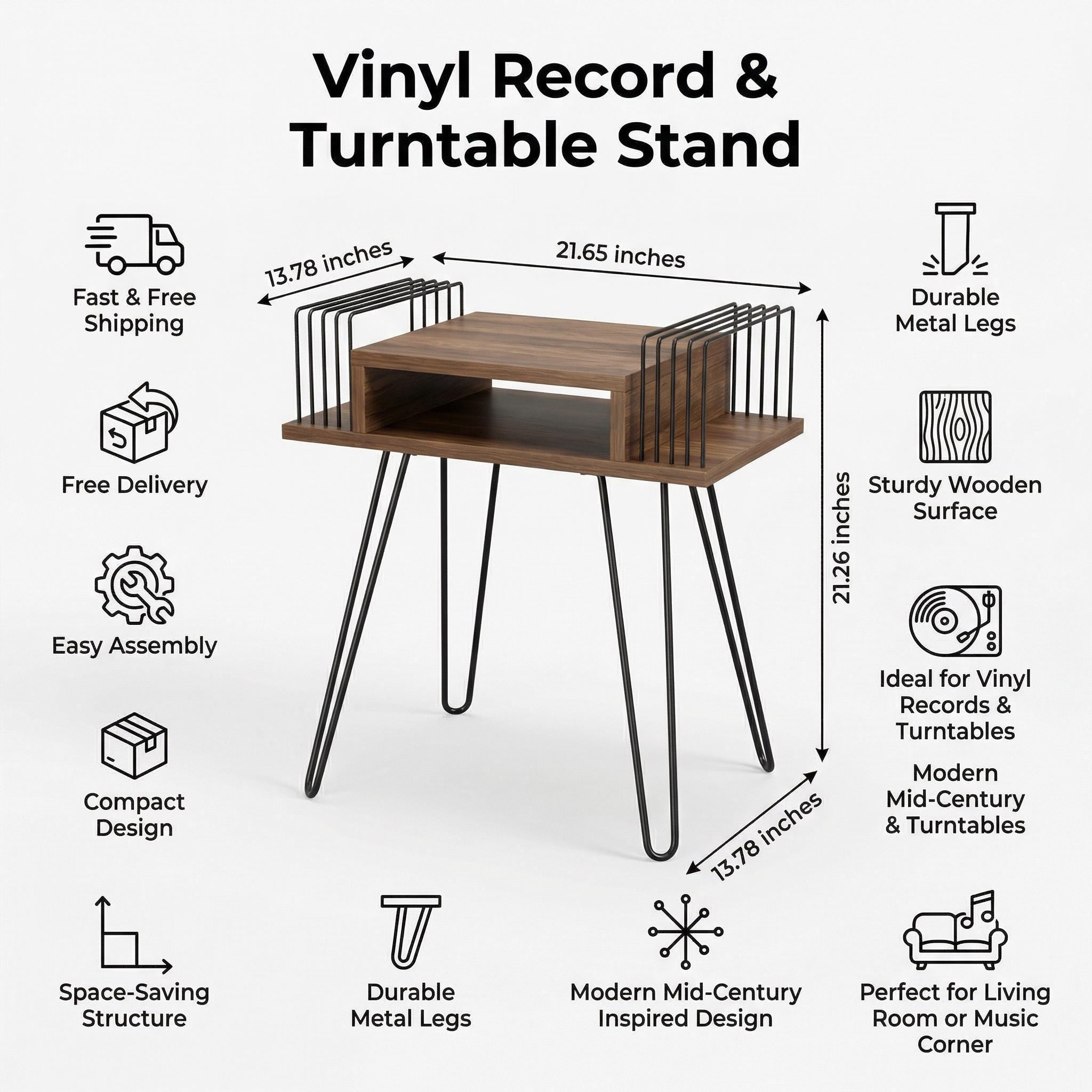 Record Player Stand : Vinyl Console Cabinet - LP Storage Rack - Handmade Music Furniture.