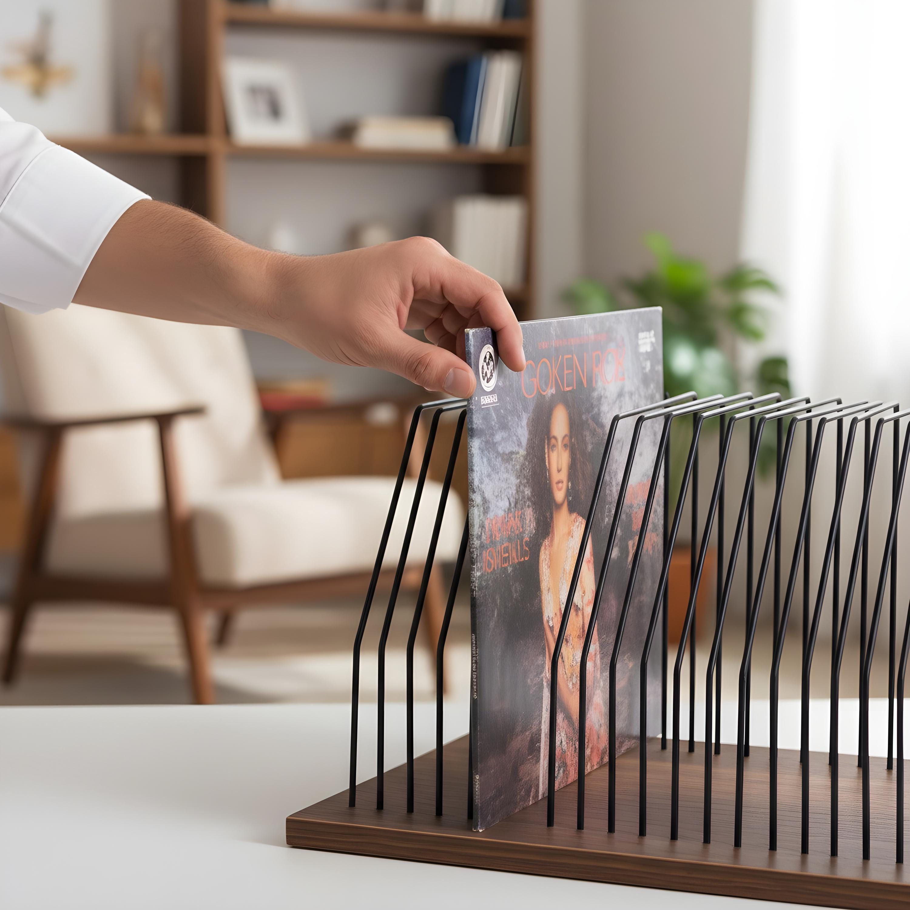 Stylish Record Rack, Powder Coated Rack, Metal Tabletop Organizer