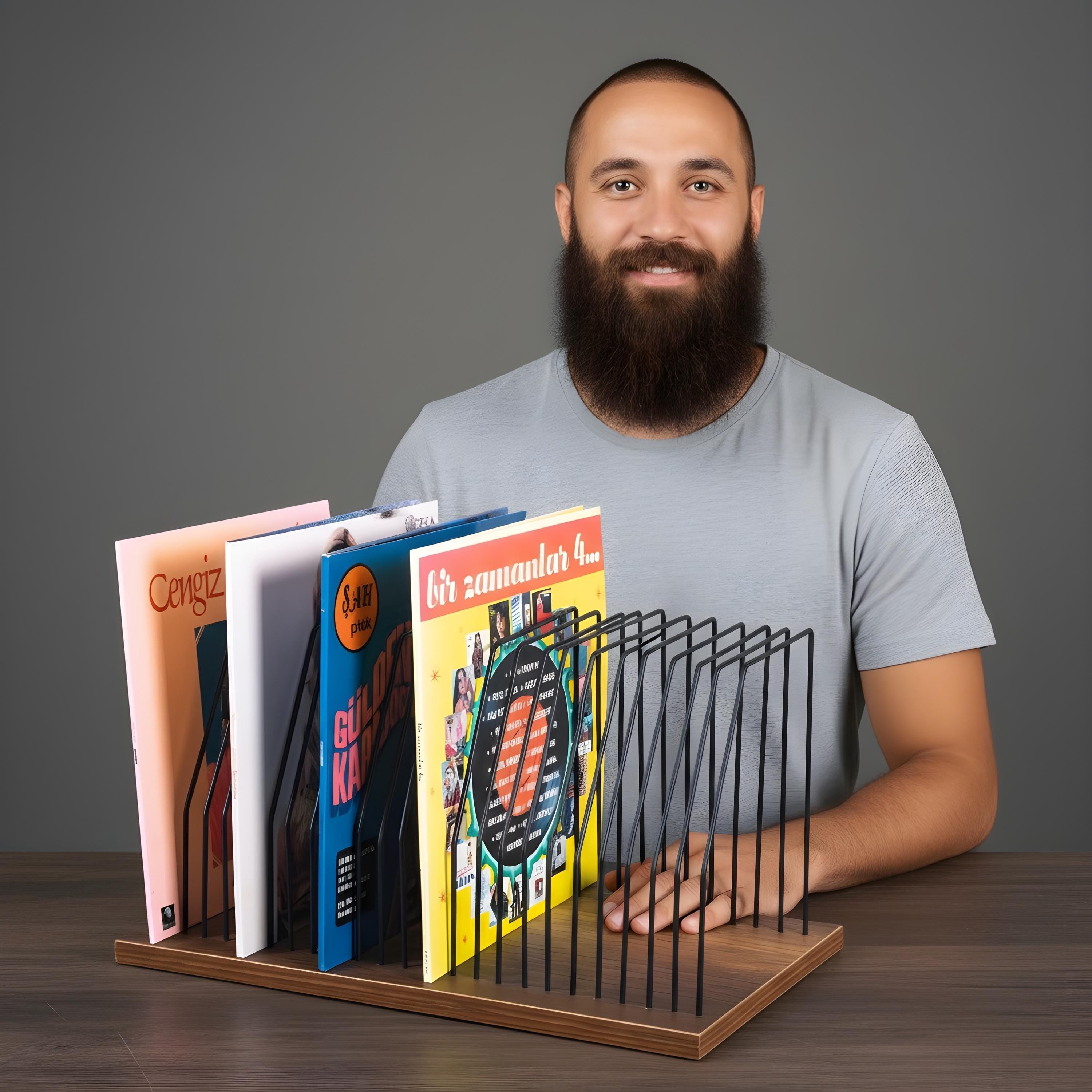 Stylish Record Rack, Powder Coated Rack, Metal Tabletop Organizer