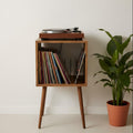 Mid Century Modern Vinyl Record Player Stand, Wooden LP Storage
