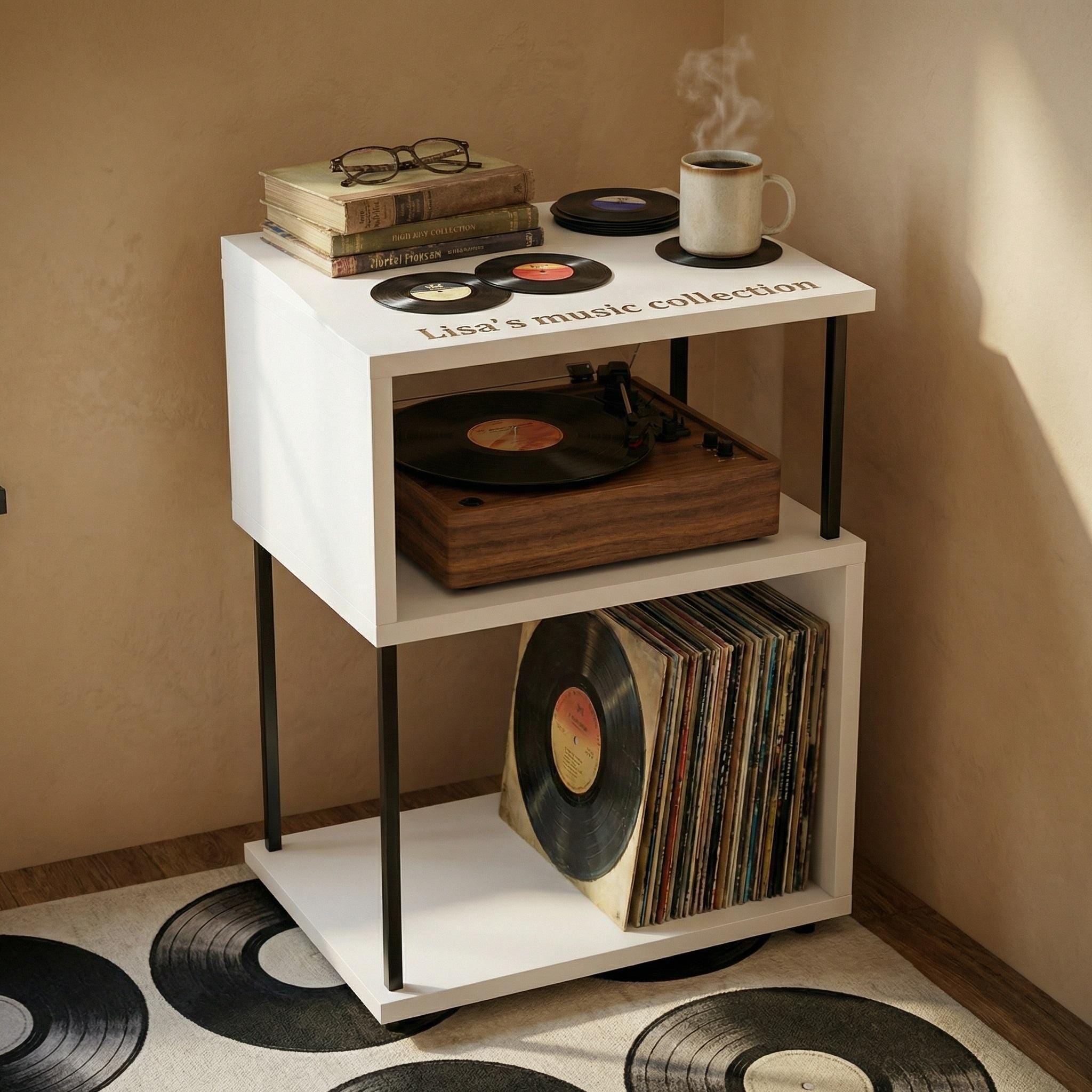 Custom Vinyl Rack, Engraved Minimal Record Stand, Personalized Turntable Station