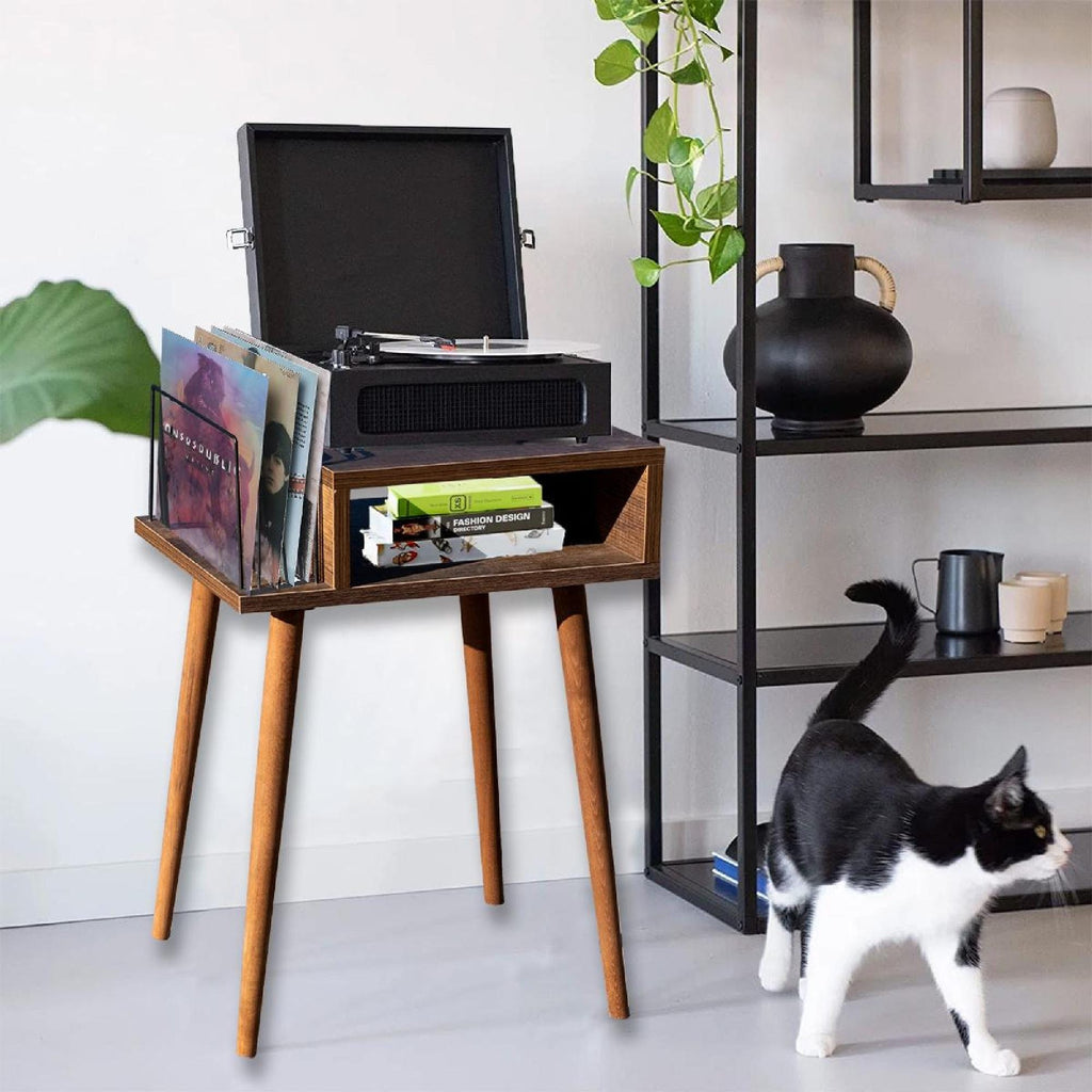 Compact Vinyl Stand, Wood Veneer, Retro LP Storage, Narrow Record Stand