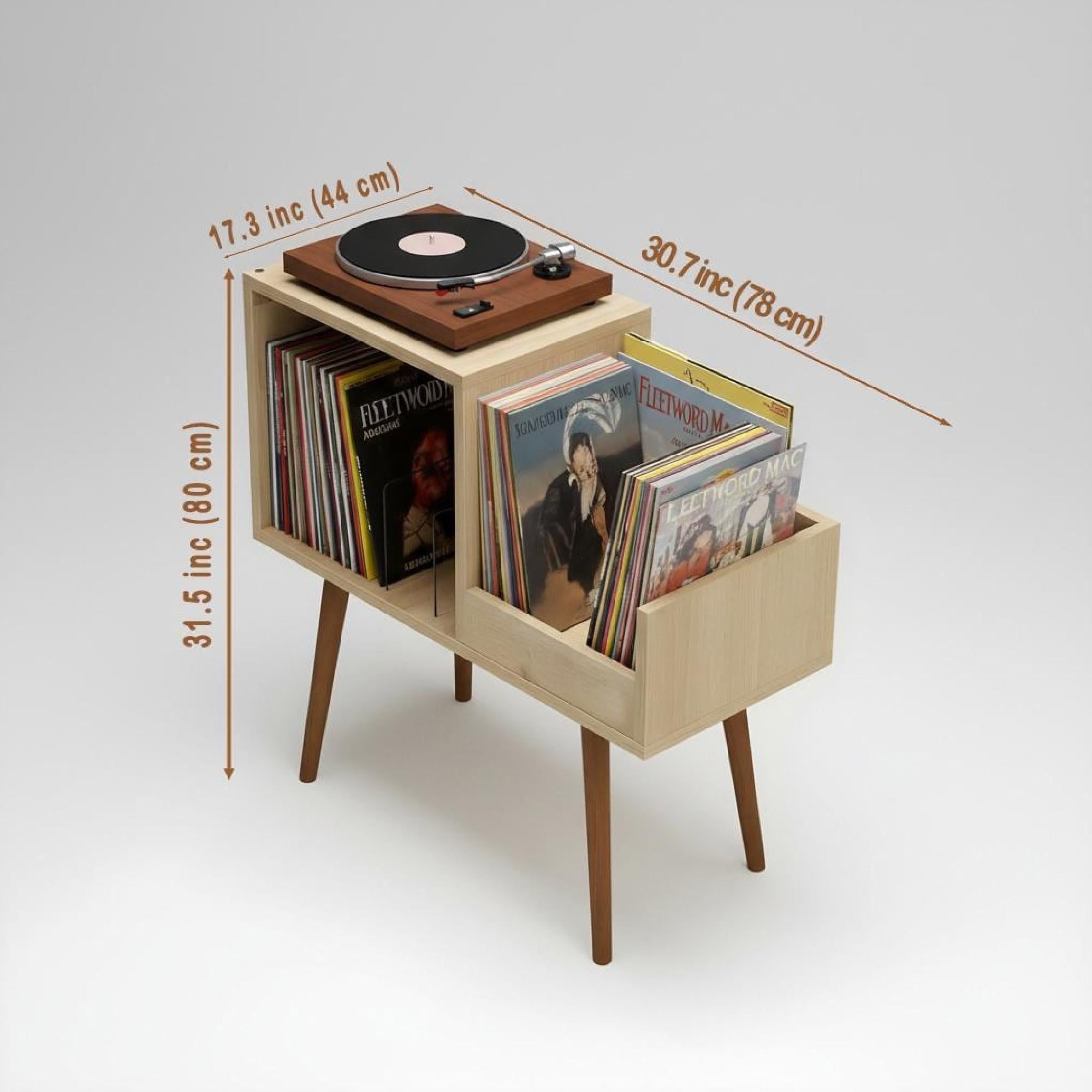 Mid Century Vinyl Record Player Stand, Custom Text LP Storage, vinyl organizer unit.