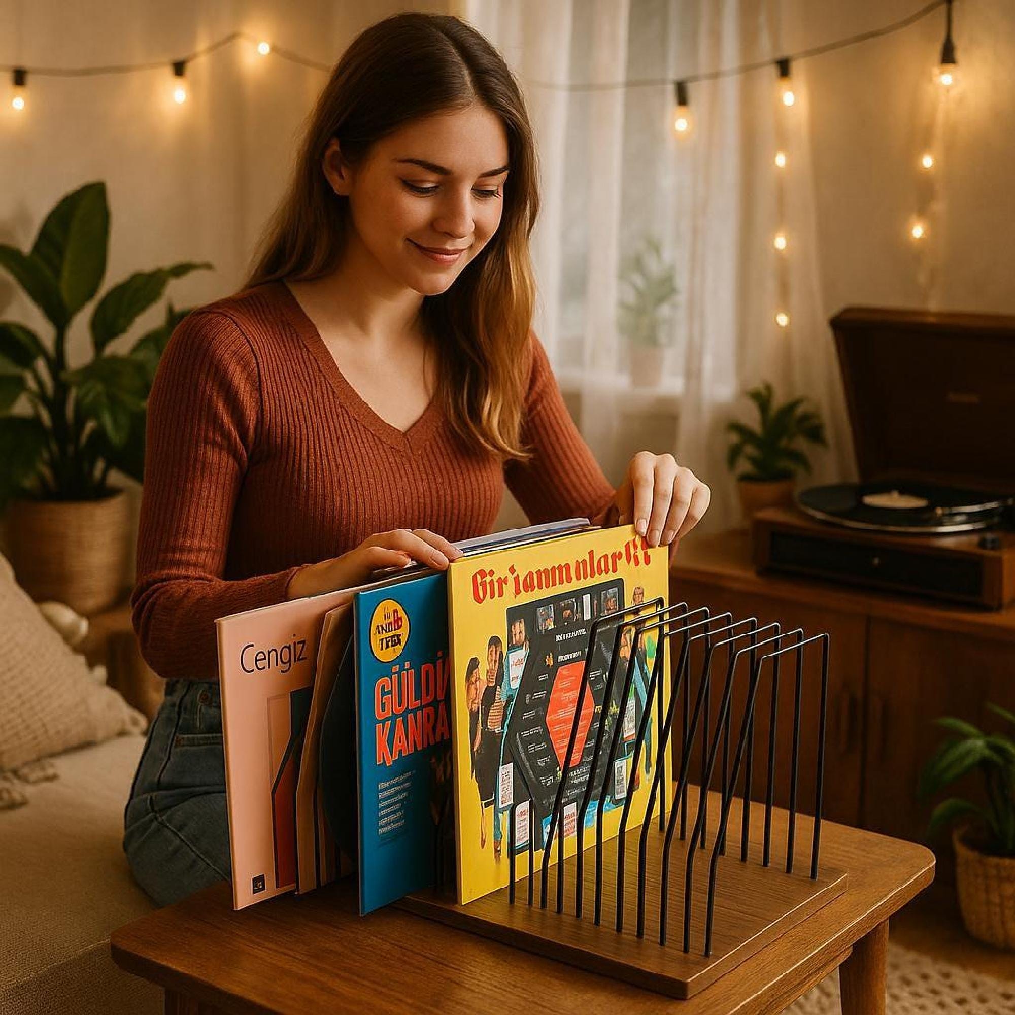Stylish Record Rack, Powder Coated Rack, Metal Tabletop Organizer