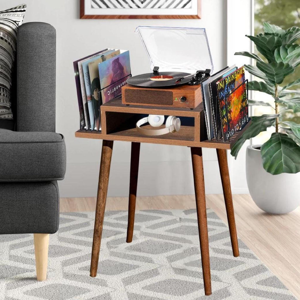 Mid Century Record Player Stand: Baroque Wood Vinyl Holder, lp storage stand