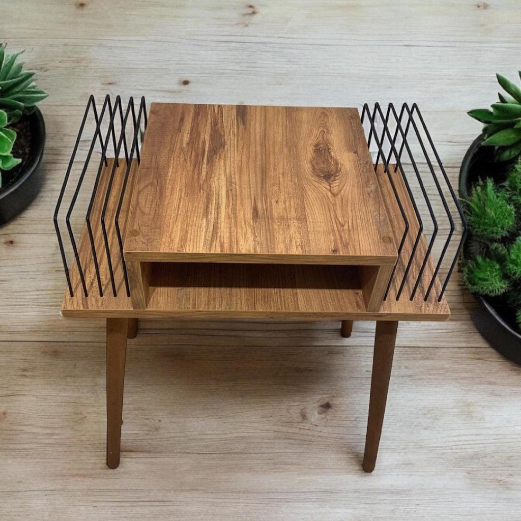 Mid Century Record Player Stand: Baroque Wood Vinyl Holder, lp storage stand