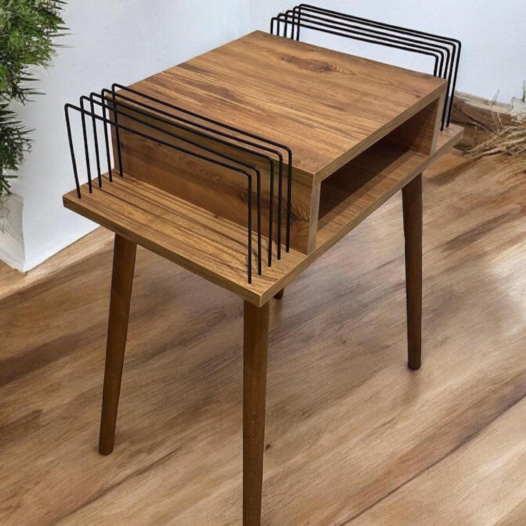 Mid Century Record Player Stand: Baroque Wood Vinyl Holder, lp storage stand