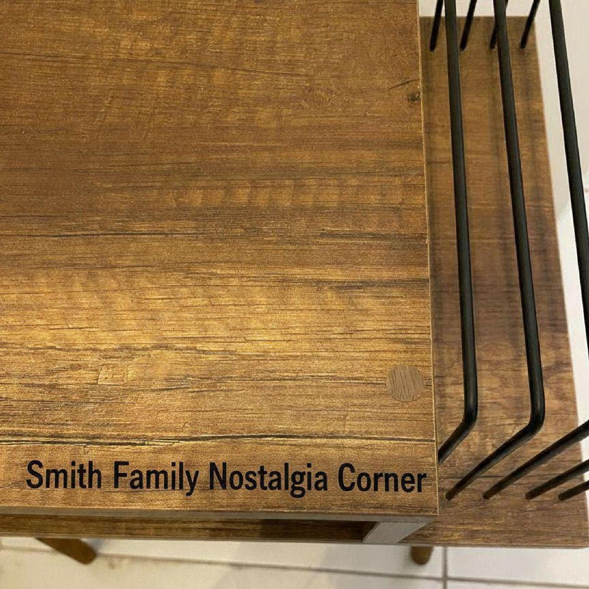 Personalized Mid Century Modern Record Stand, Engraved Baroque Wood Vinyl Storage, custom lp shelf.