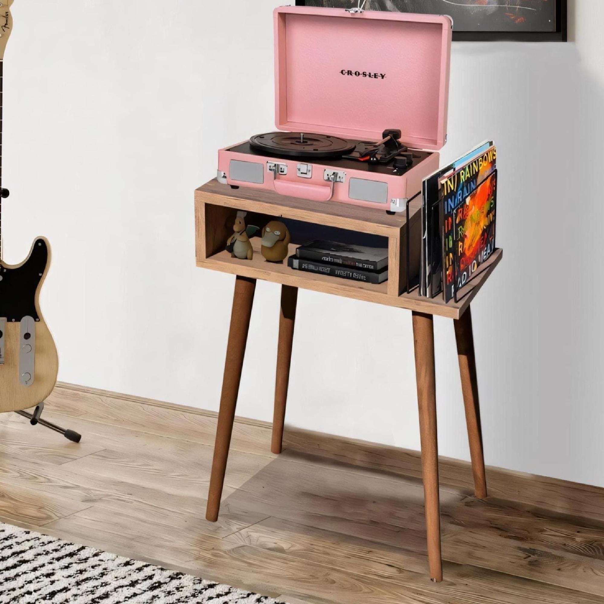Personalized Mid Century Modern Record Stand, Engraved Baroque Wood Vinyl Storage, custom lp shelf.
