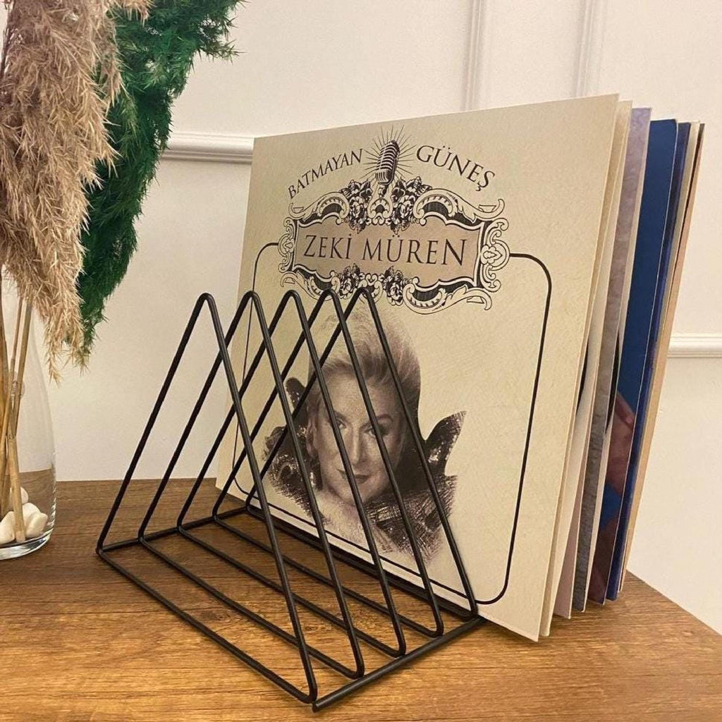 Vinyl Rack Metal Triangle, Compact Desktop LP Holder Stand