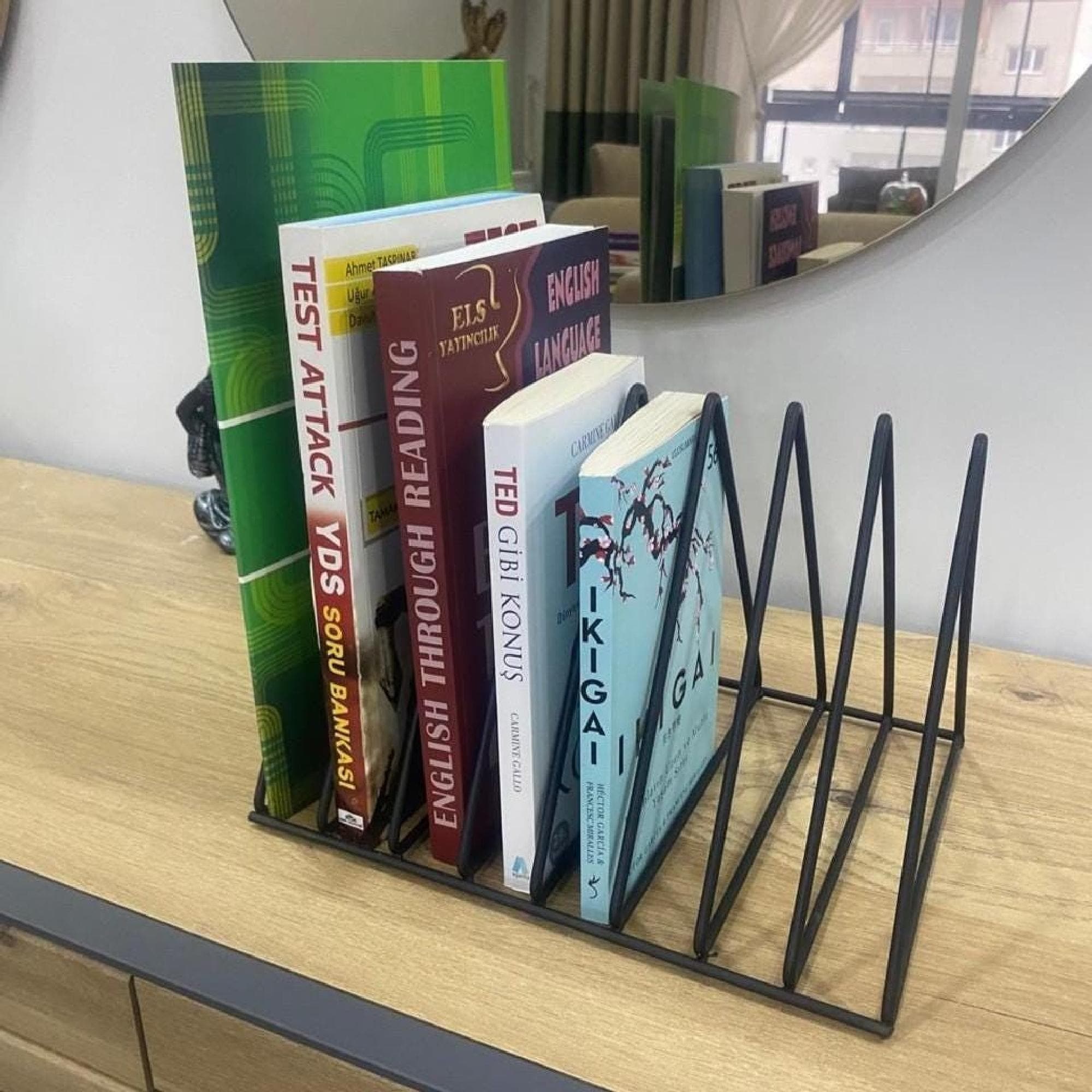 Desktop Record Rack, Black Metal Triangle Vinyl Stand, Minimalist LP Storage