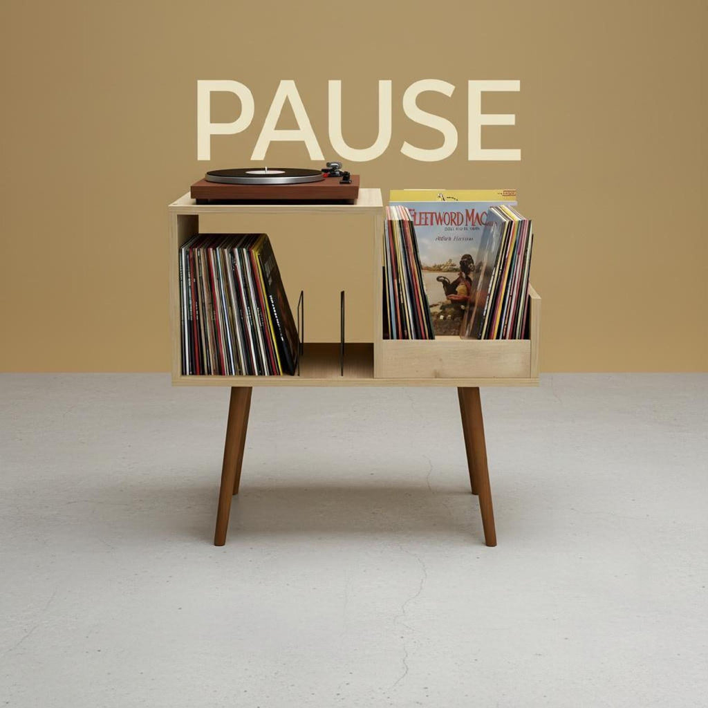 Mid Century Vinyl Record Player Stand, Custom Text LP Storage, vinyl organizer unit.