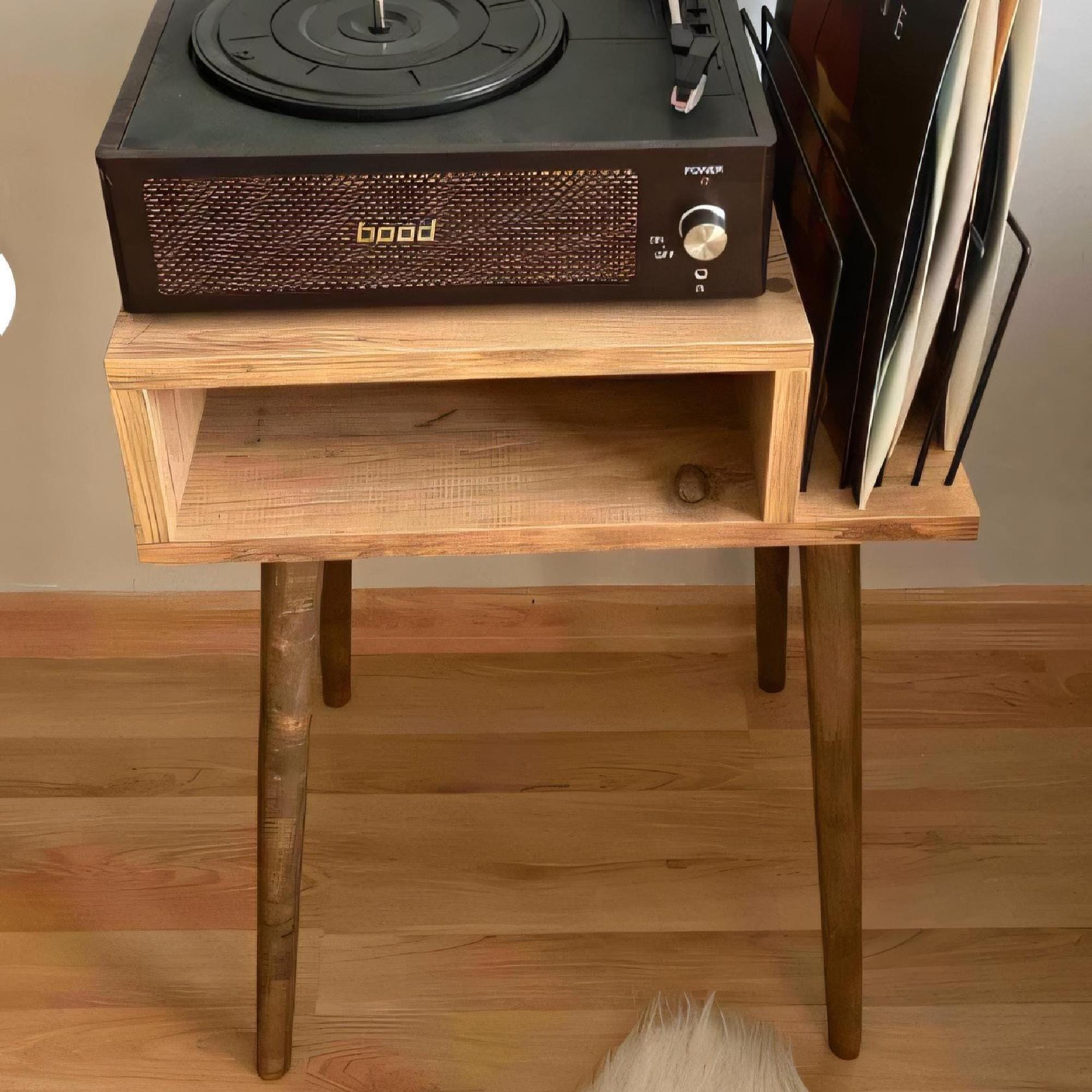 Compact Vinyl Stand, Wood Veneer, Retro LP Storage, Narrow Record Stand