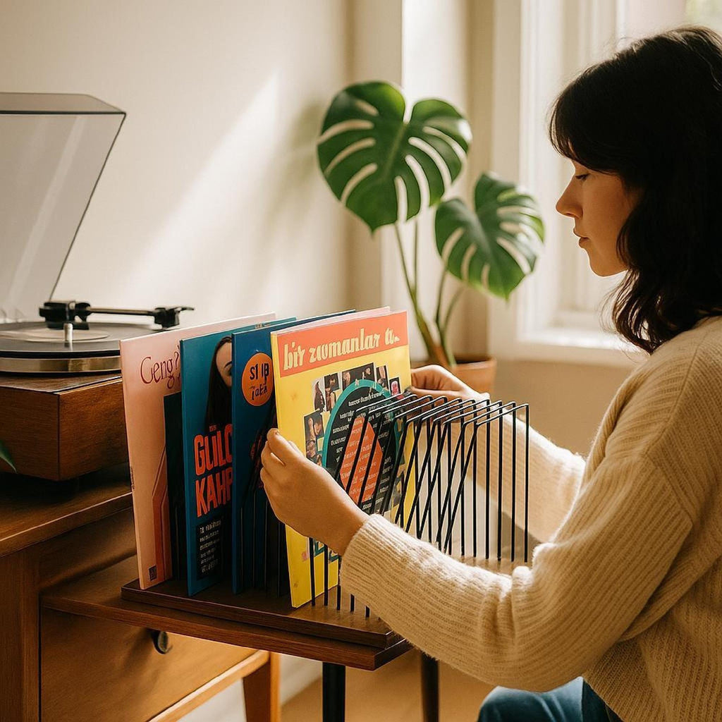 Stylish Record Rack, Powder Coated Rack, Metal Tabletop Organizer