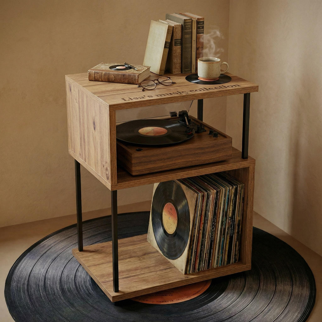 Personalized Name Record Rack – Turntable Stand & Speaker Shelf Unit, Vinyl LP Organizer Gift