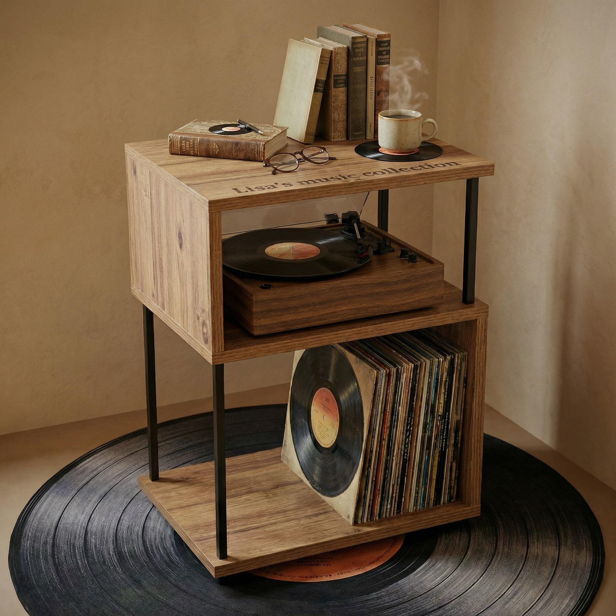 Personalized Name Record Rack – Turntable Stand & Speaker Shelf Unit, Vinyl LP Organizer Gift