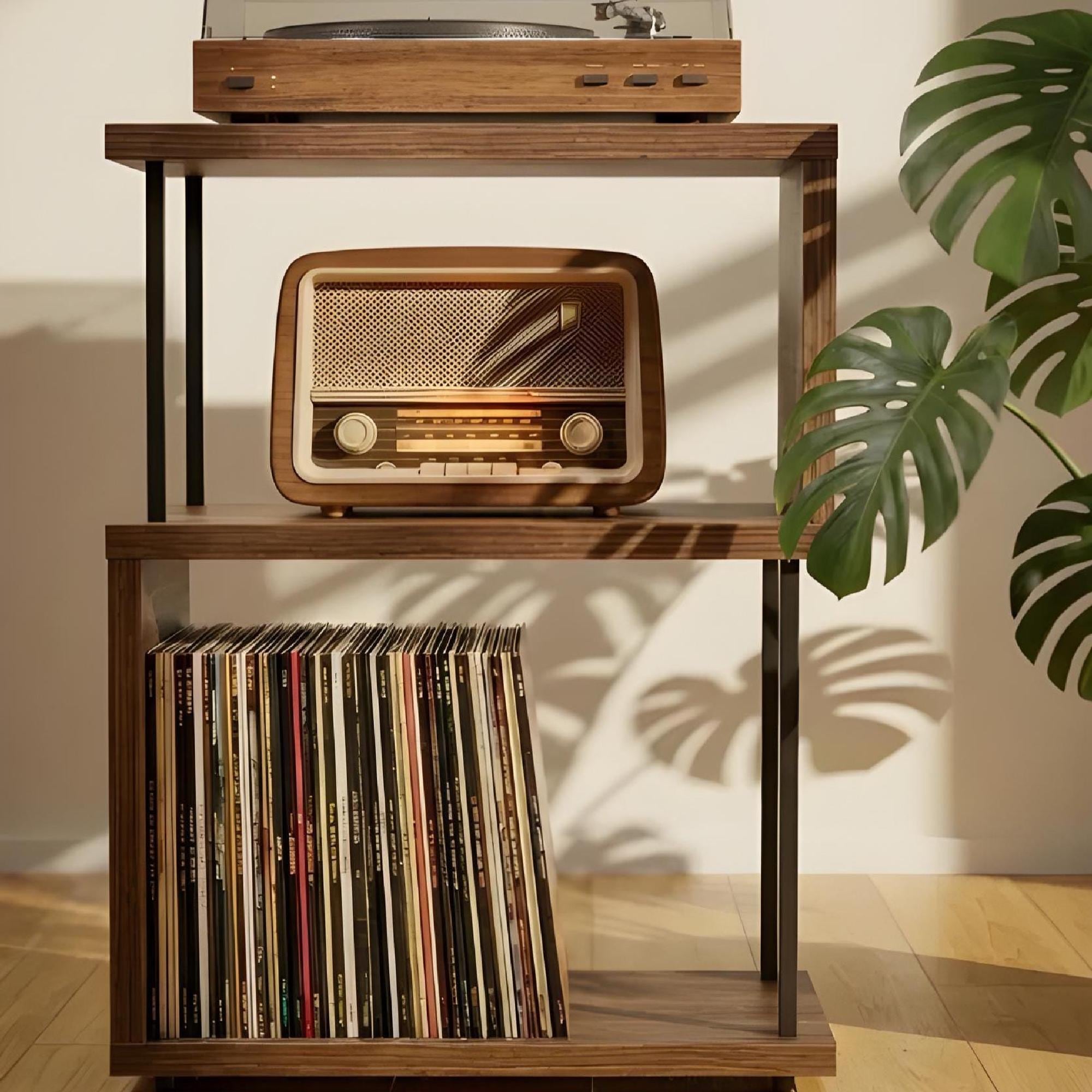 Personalized Name Record Rack – Turntable Stand & Speaker Shelf Unit, Vinyl LP Organizer Gift
