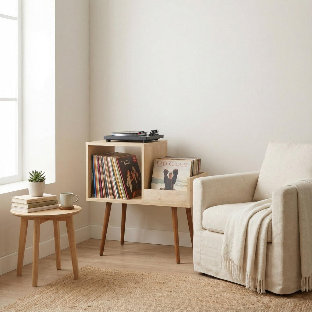 Turntable Stand – Mid Century Modern Record Player Stand with Vinyl Storage.