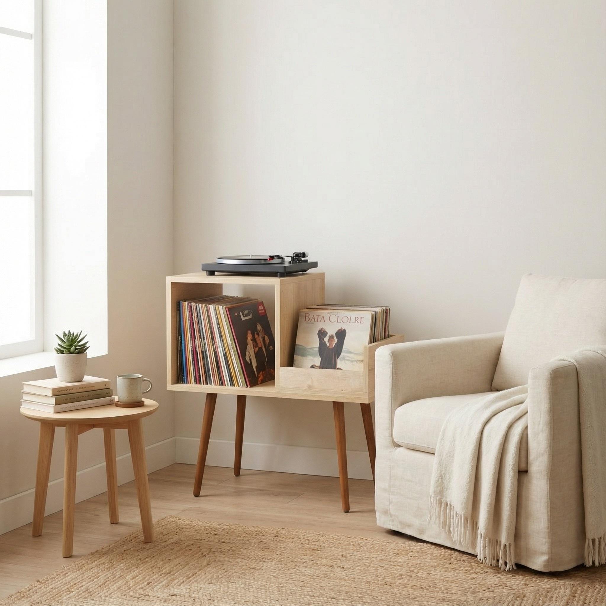 Turntable Stand – Mid Century Modern Record Player Stand with Vinyl Storage.