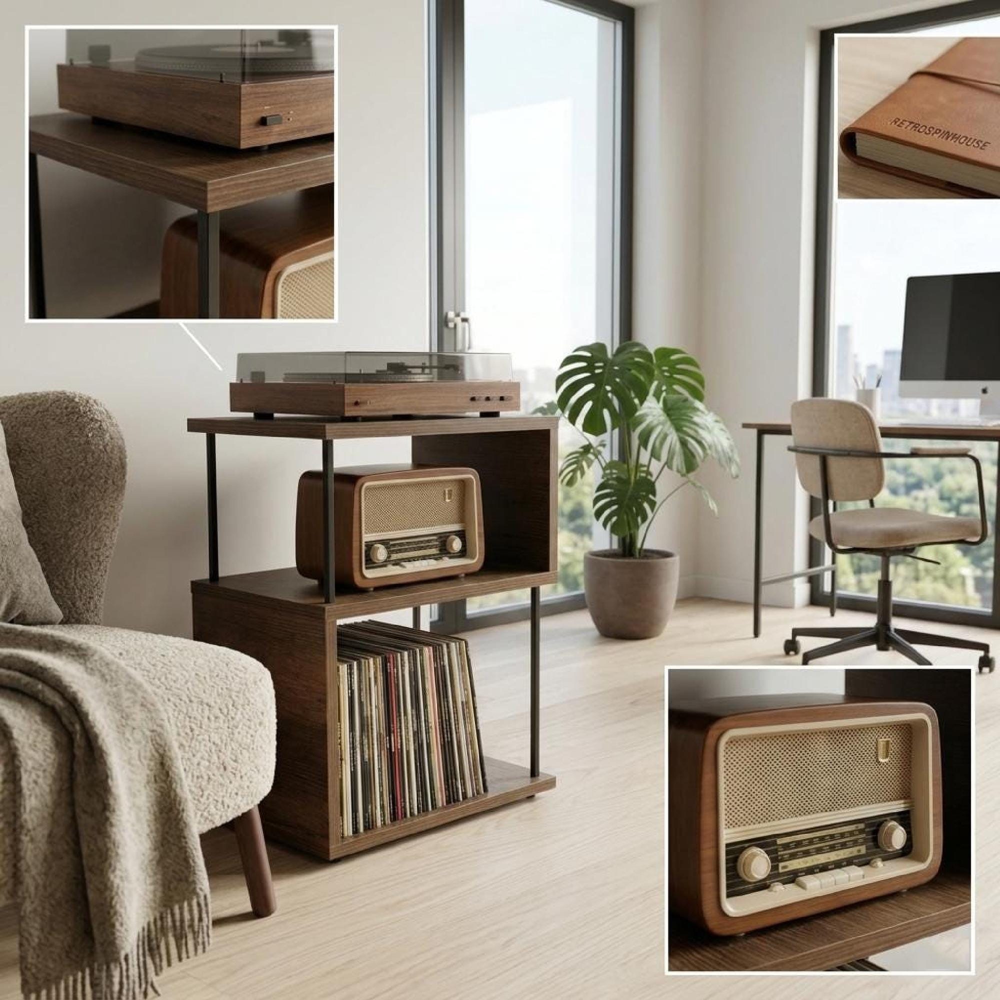 Name Record Rack, Oak Look, Compact LP Stand, Minimal Vinyl Shelf