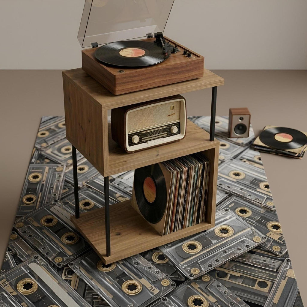 Name Record Rack, Oak Look, Compact LP Stand, Minimal Vinyl Shelf
