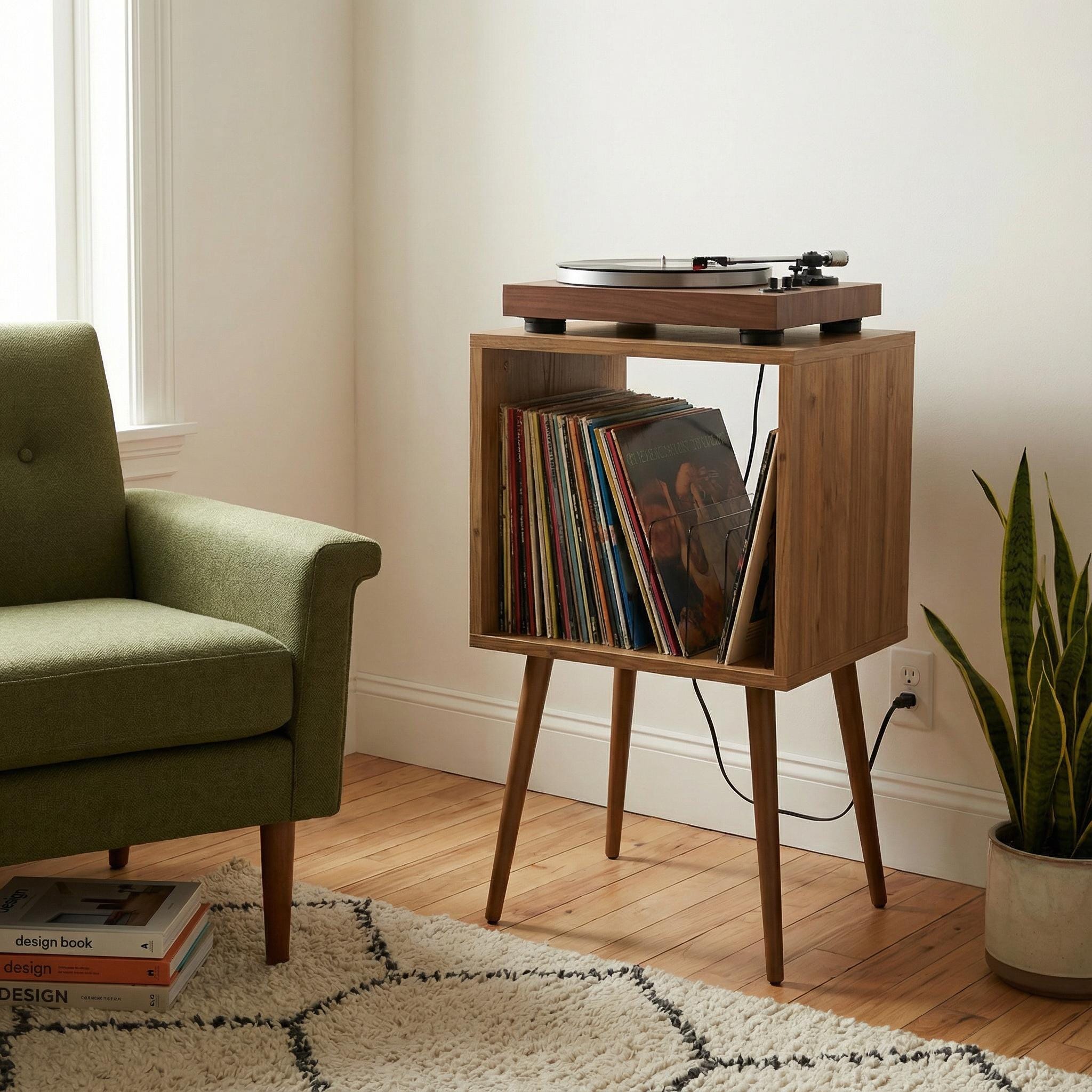 Simple Record Stand, Mid Century Wood, Slim Vinyl Shelf Unit