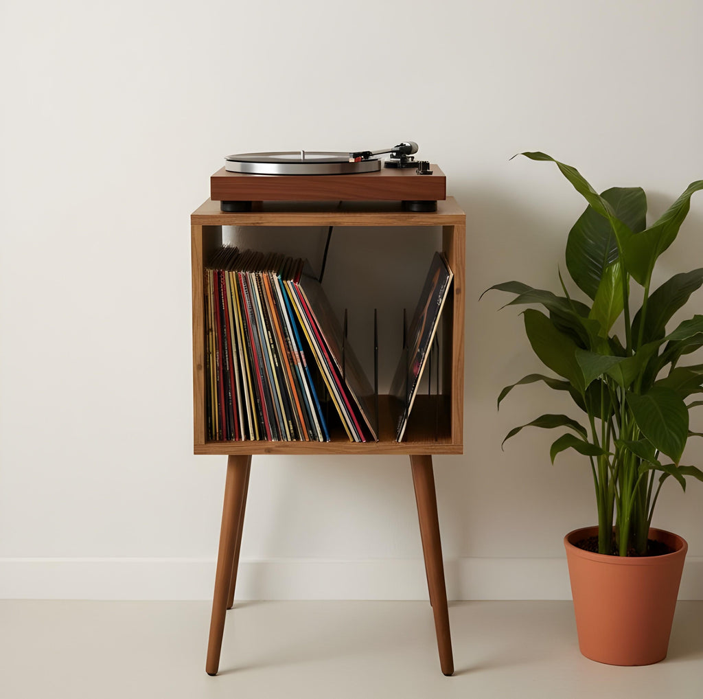 Simple Record Stand, Mid Century Wood, Slim Vinyl Shelf Unit