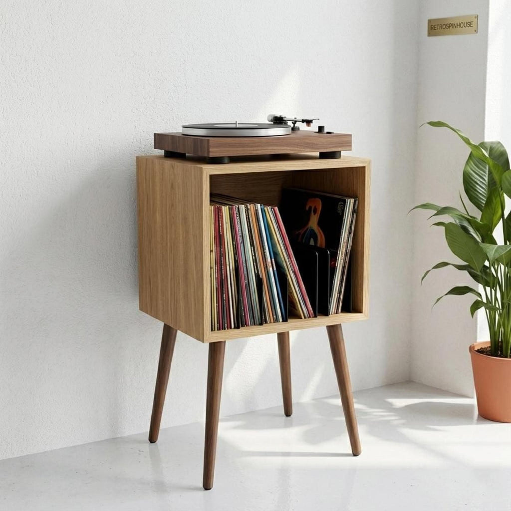 Simple Record Stand, Mid Century Wood, Slim Vinyl Shelf Unit