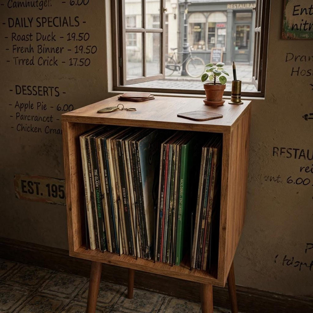 Simple Record Stand, Mid Century Wood, Slim Vinyl Shelf Unit
