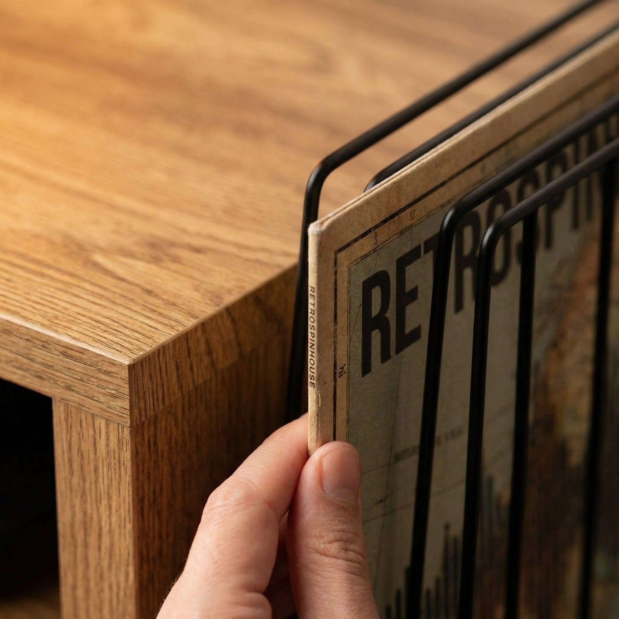 Mid Century Turntable Stand, Slim Record Shelf, Compact LP Stand, Minimal Wooden Unit
