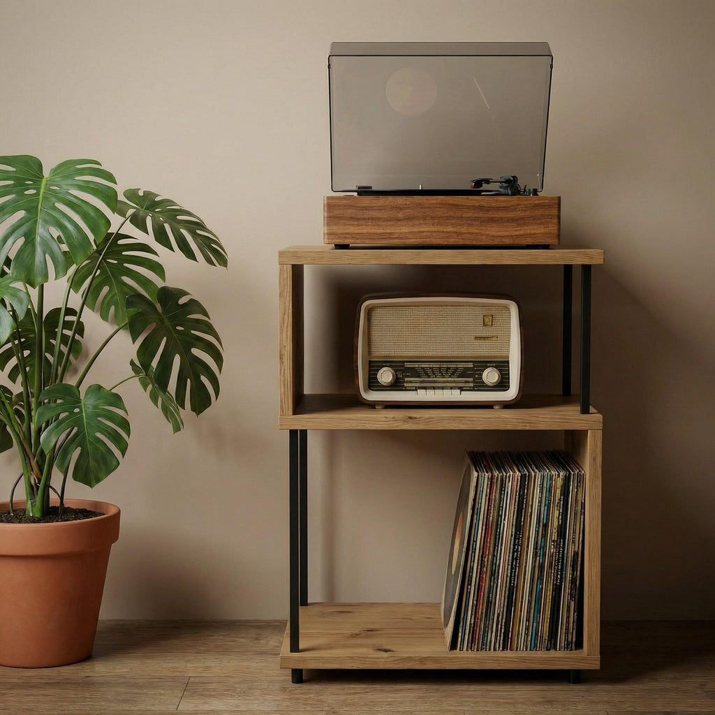 Mid-Century Modern Record Stand, Compact Vinyl Stand, Retro Audio Table