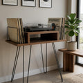 Mid Century Modern White Record Player Stand, Vinyl Storage Cabinet,  lp organizer stand